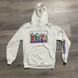 Keith Haring Friends Party Dance Hoodie White Pop Art Men's Sizes